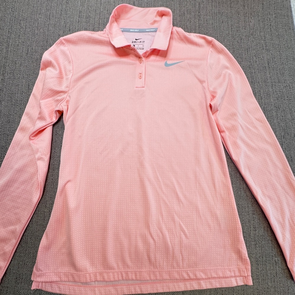 Nike Golf Dri-FIT Long Sleeve Polo Shirt Pink Micro Dot Women Small